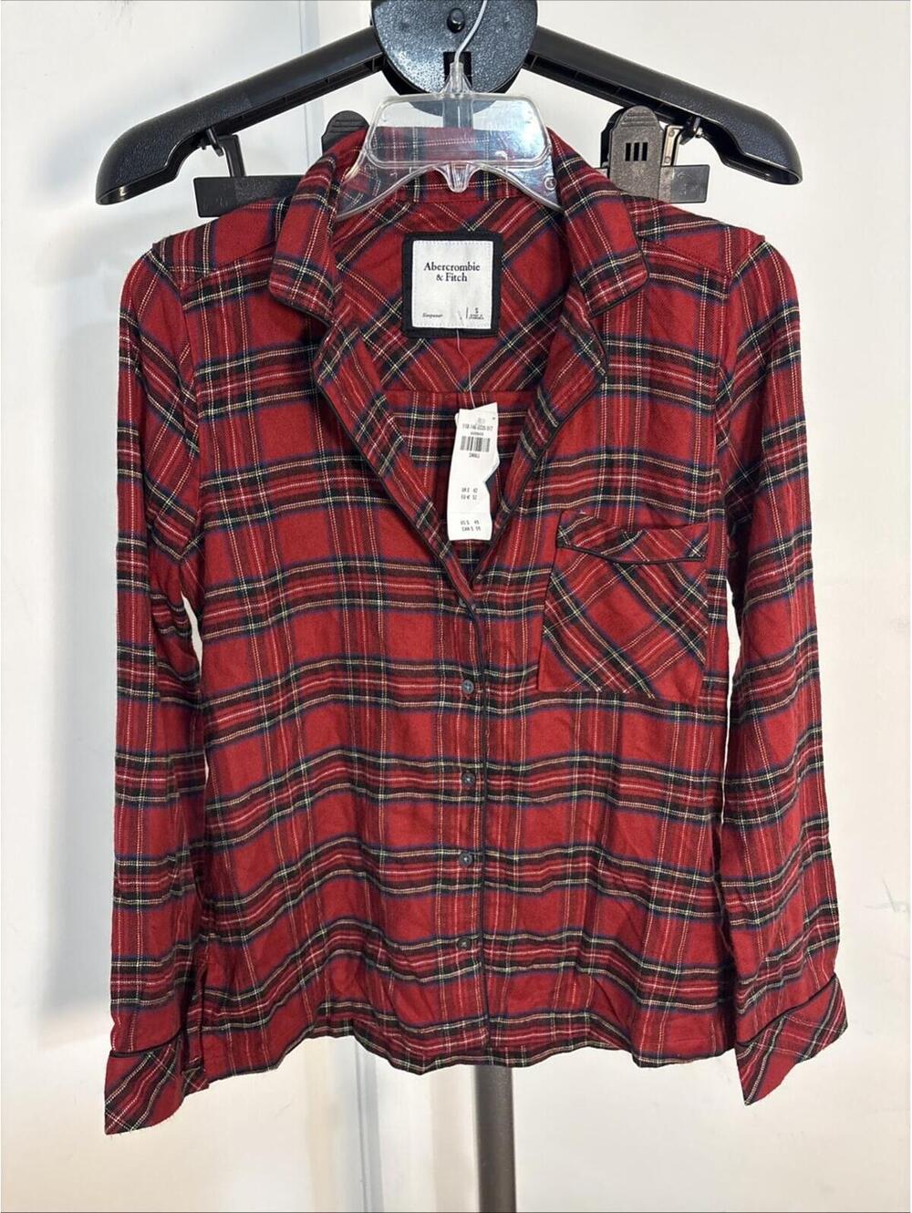 Abercrombie & Fitch Soft Flannel Button Up Pajama Shirt Small Red‎ Plaid New NWT